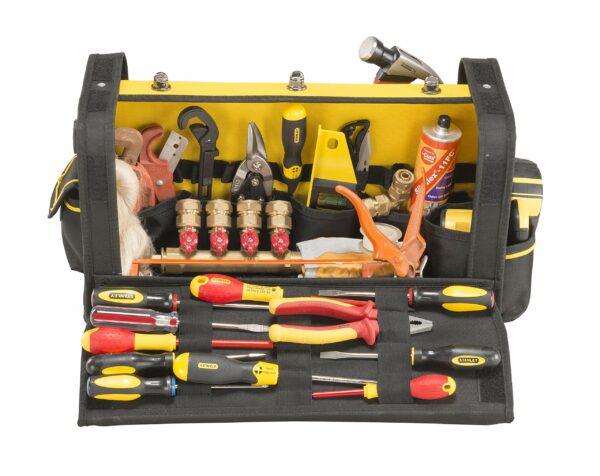 Stanley Tool Bag Complete Workstation with Roll Down Side Storage Compartment, Multi-Pockets Organiser for Tools, FMST1-70719 , Black