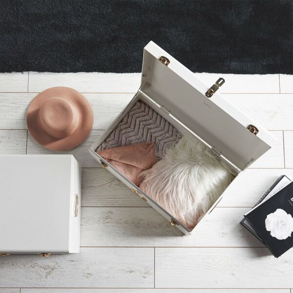 Beautify Extra Large Storage Trunks Set of 2 Storage Chests Stackable for Bedroom, Living Room, Dressing Room, Hallway – White Champagne Colour