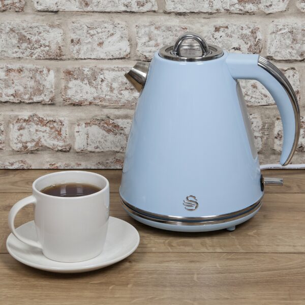Swan SK24030BLN Retro Jug Kettle, Cordless Design, Stainless Steel, 3kW, 1.5 Litre, Blue