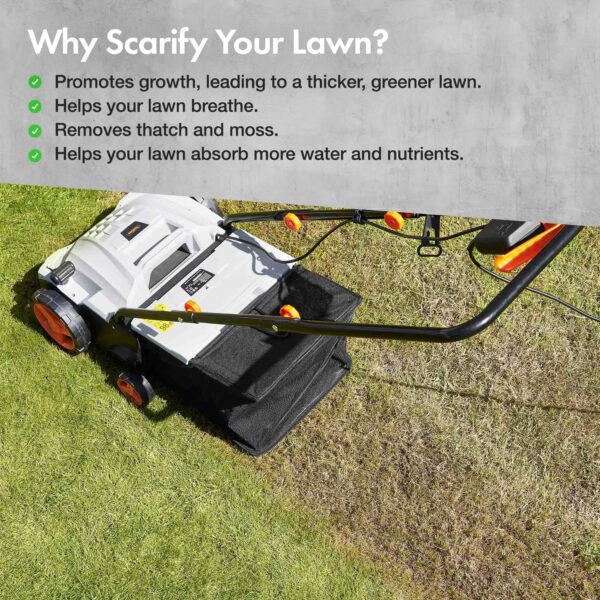 VonHaus Lawn Scarifier Aerator Rake Electric 1500W – for Dethatching/Raking Grass of Thatch, Moss, Dead Leaves and Aerates Soil