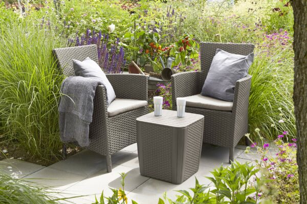 Keter Iowa Garden Furniture Balcony Set, Cappuccino with Sand Cushions,247855