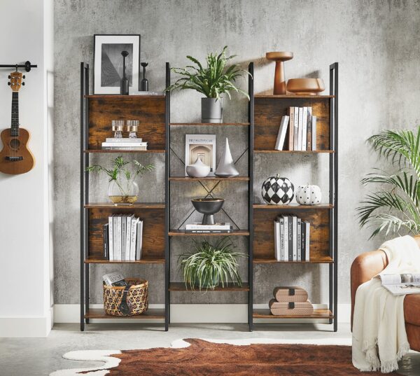Vasagle Bookcase, Bookshelf with 14 Shelves, Metal Frame, Shelf Unit for Living Room, Home Office, Industrial Style