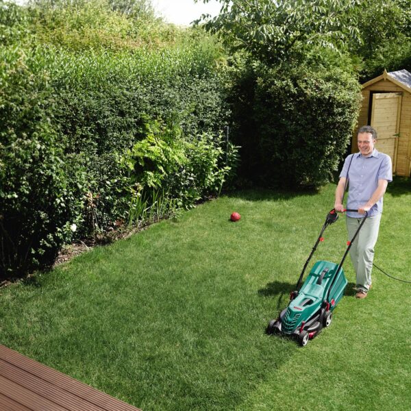 Bosch Electric Lawnmower Rotak 34 R (1300 W, Cutting width: 34 cm, 20-70 mm adjustable cutting height, In carton packaging)