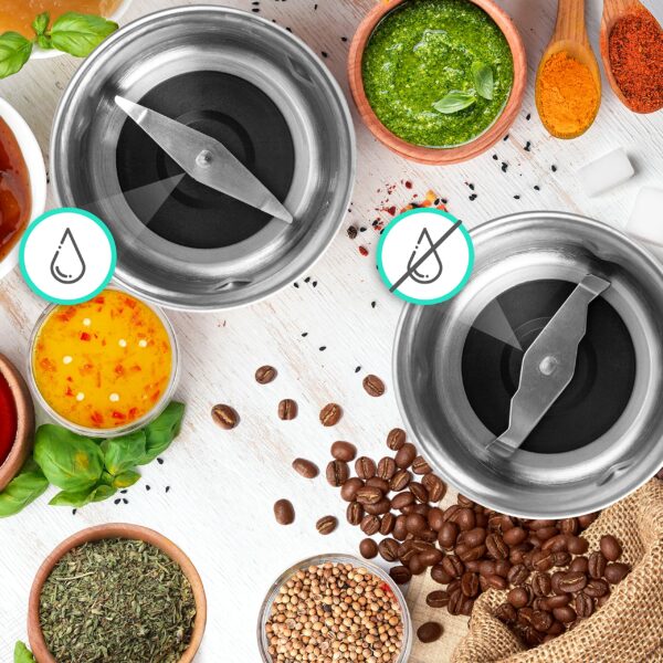 Duronic Electric Blade Coffee Grinder CG421, 2 in 1 Spice Grinder Kitchen Machine, Wet & Dry Grinding Mini Mill Hopper, 75g/220ml, 200W, 2X Stainless Steel Cups for Beans, Herbs, Nuts