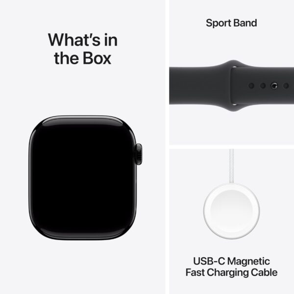 Apple Watch Series 10 GPS 42 mm Smartwatch with Jet Black Aluminium Case with Black Sport Band - S/M. Fitness Tracker