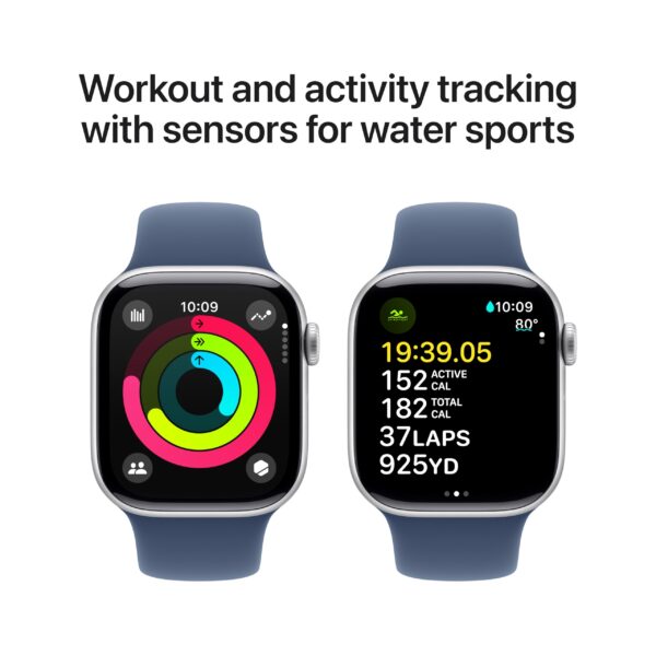 Apple Watch Series 10 (GPS, 42mm) - Silver Aluminium Case with S/M Denim Sport Band