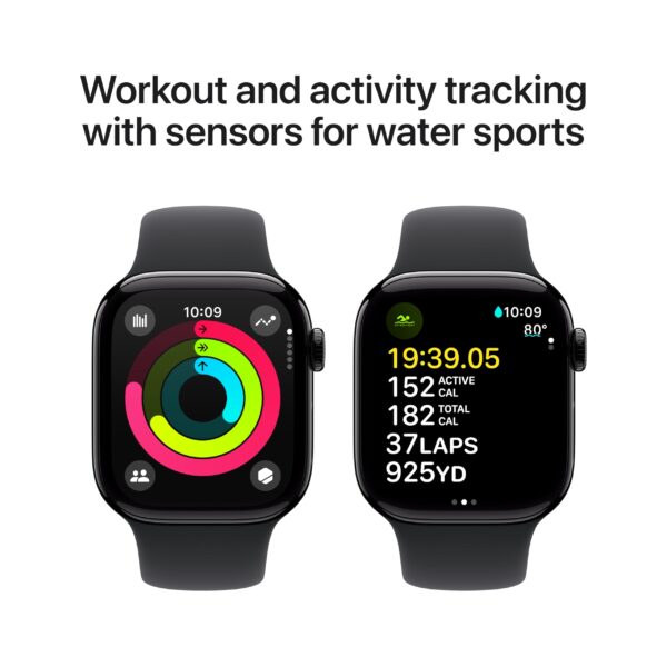 Apple Watch Series 10 GPS 42 mm Smartwatch with Jet Black Aluminium Case with Black Sport Band - S/M. Fitness Tracker