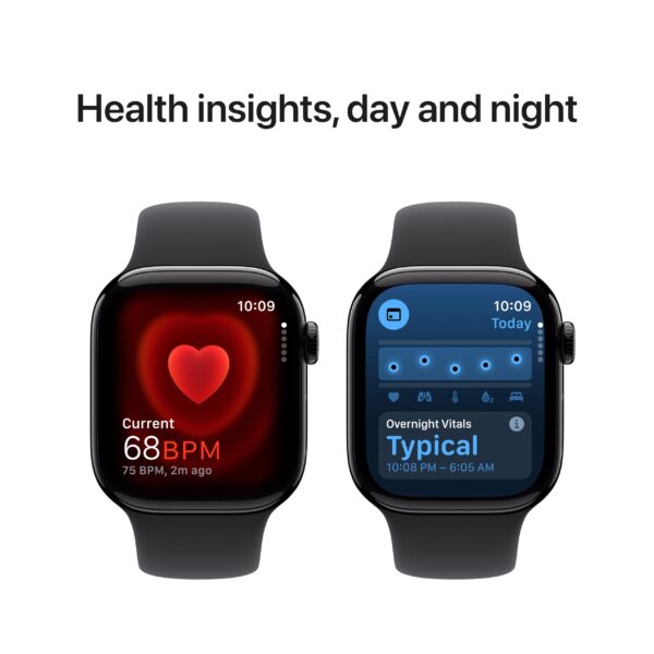 Apple Watch Series 10 GPS 42 mm Smartwatch with Jet Black Aluminium Case with Black Sport Band - S/M. Fitness Tracker